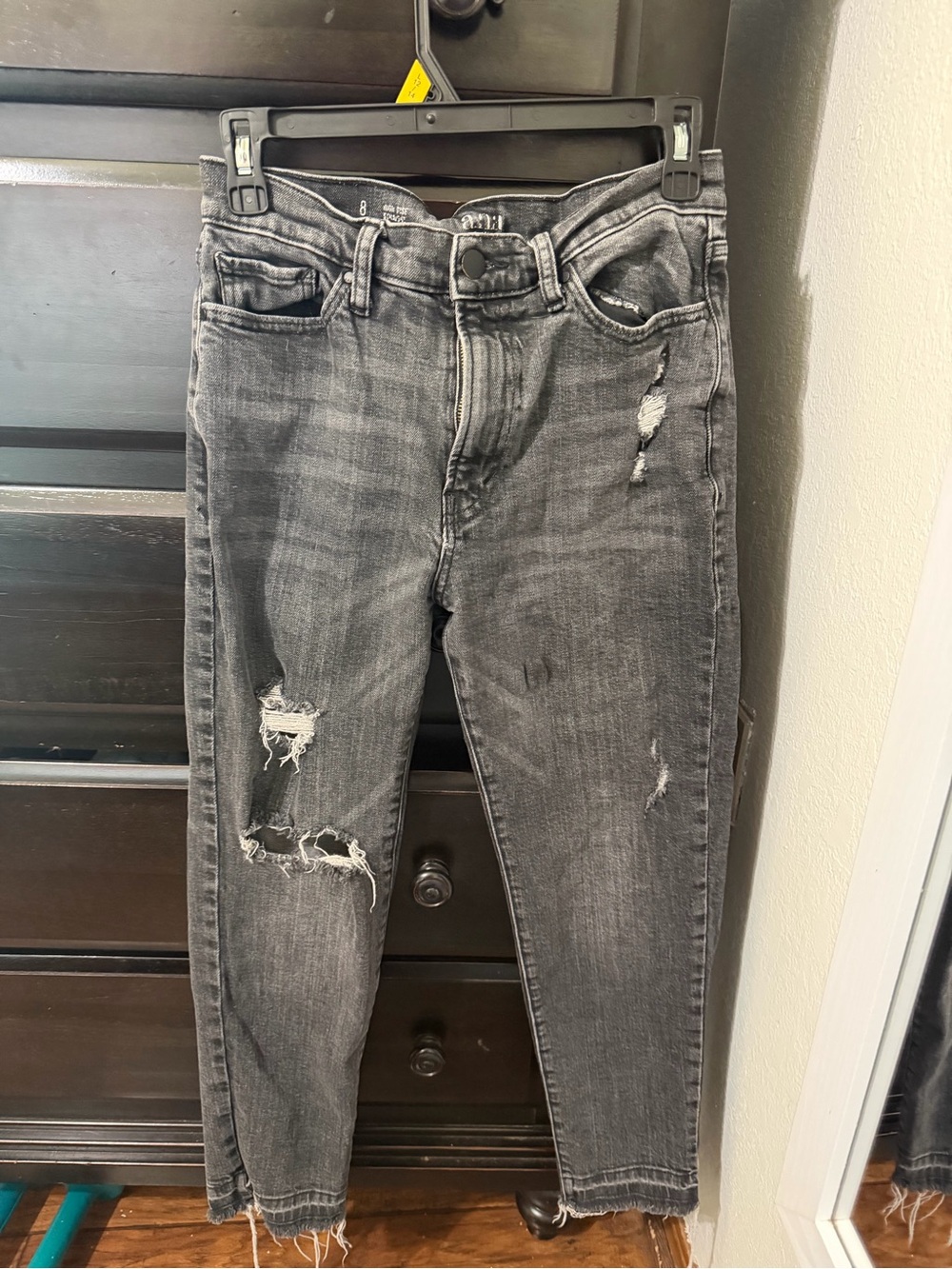 ANA (a new approach) Grey high rise straight leg distressed jeans Size 8